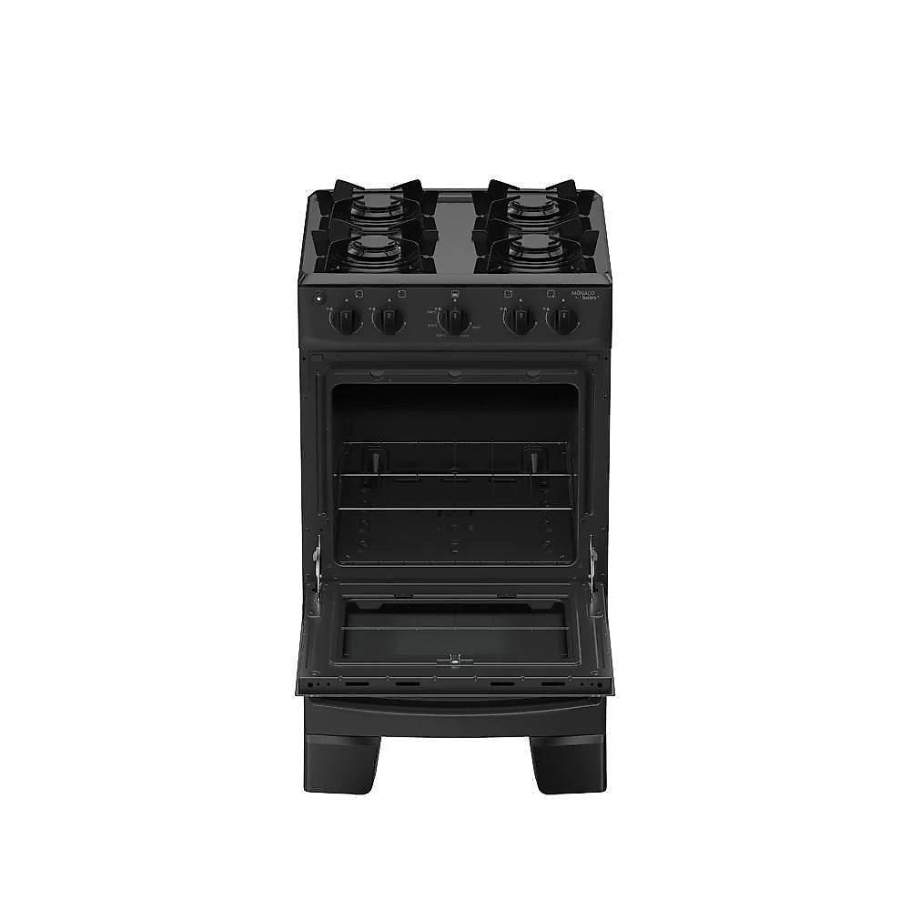 Fogão de Piso 4 Bocas a Gás Atlas Mônaco Lustro Mesa Esmaltada Automático Preto Bivolt