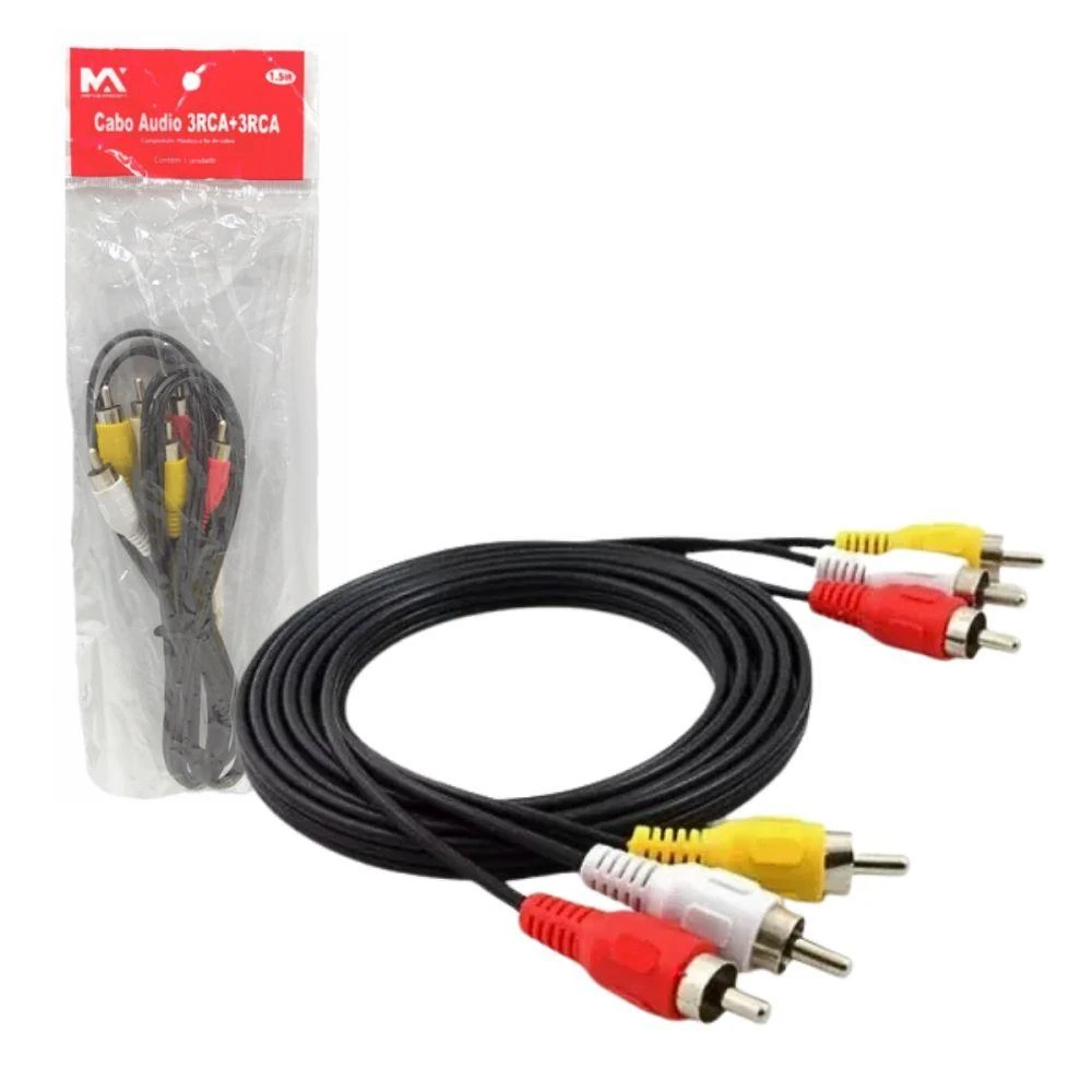 Cabo Auxiliar de Áudio 3rca para 3rca Max Midia Ma-30857-31 1,5m para Áudio Estéreo