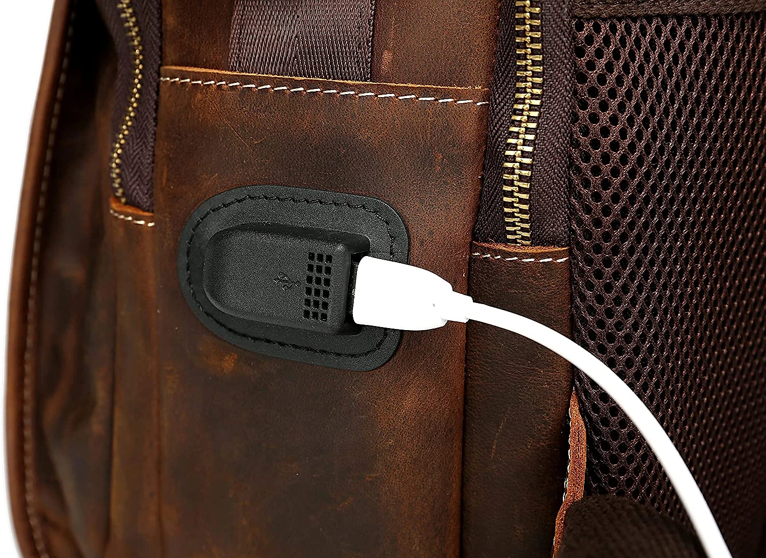 Lannsyne LB140 Mochila Unissex de Couro Genuíno para Laptop 40 cm Marrom