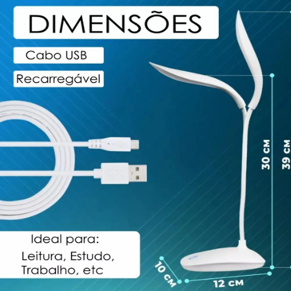 Luminaria Mesa Led Articulada Abajur Touch Flexivel Branca Leitura Estudo Trabalho Quarto Escritorio Recarregavel