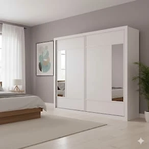 Miniatura Guarda-Roupa Casal Europa Triunfo Flex 2 Portas de Correr com Espelho 6 Gavetas Internas MDP e MDF - 226cm de Largura Branco