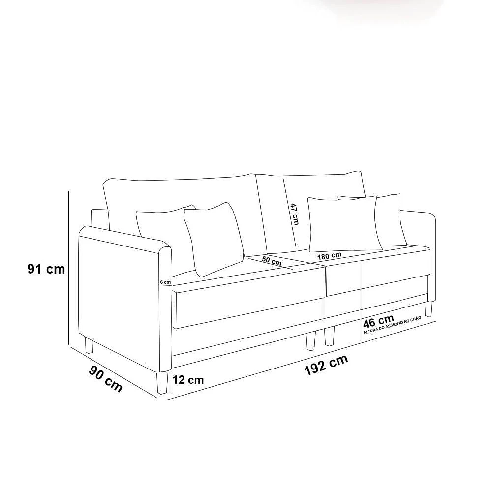 Sofá 3 Lugares Living 192cm Pé Madeira Valença Pto/veludo K01 - D\'rossi Cor Vermelho