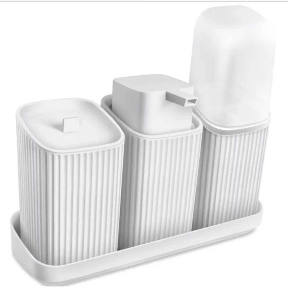 Kit Banheiro 3 Peças com Bandeja Dispenser 400ML para Organização de Algodão Escovas e Sabonete OEM
