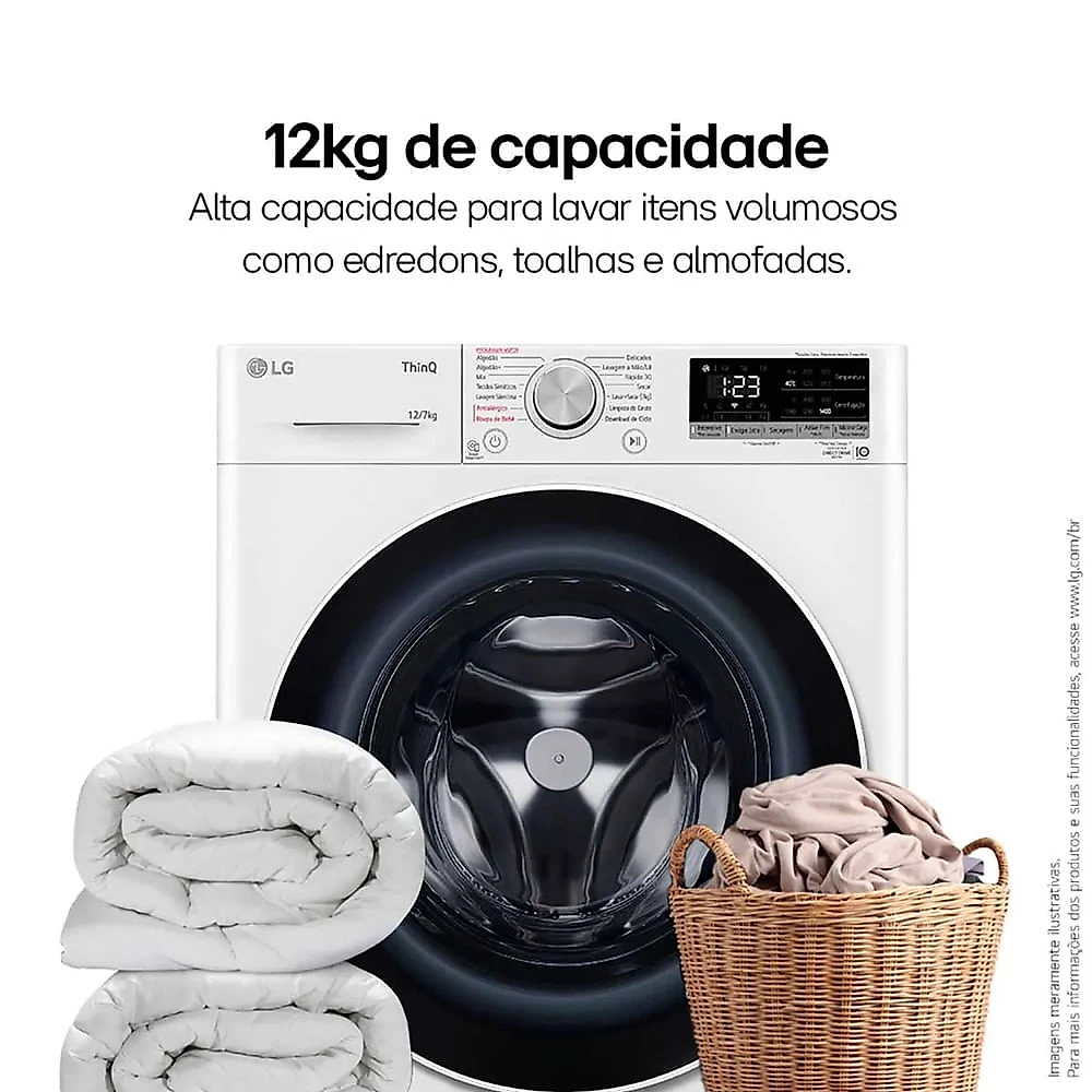 Lava e Seca Smart LG VC4 12kg com Inteligência Artificial AIDD CV5012WC4 Branco - 110V