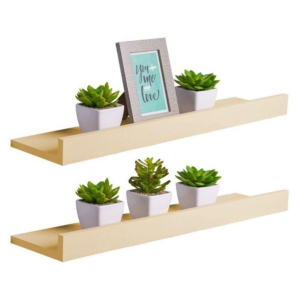 Prateleira Kit 2 Porta Quadros 60X15CM MDP Suporte Invisível Moderno Sala Bege Claro Mercado
