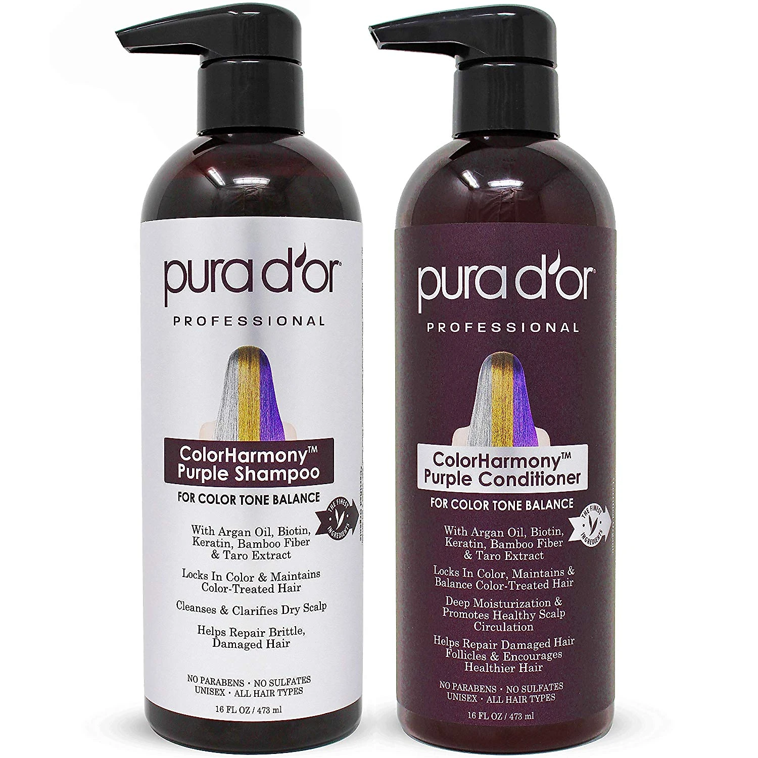 Shampoo e Condicionador Óleo de Argan Loiros Prateados Coloridos Homens Mulheres 473ml