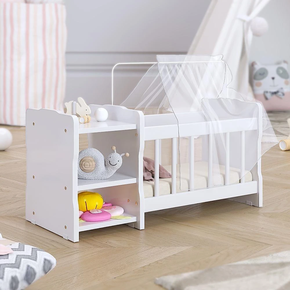 Berço Para Boneca Cristal Ursinho C02 Brinquedo Infantil Branco Lyam Decor