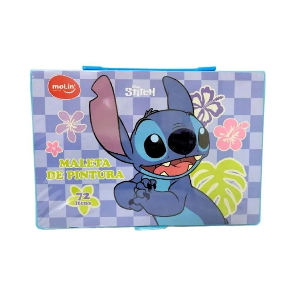 Maleta de Pintura Molin do Brasil Stitch Molin com Aquarelas Lápis de Cor Giz de Cera Giz Pastel