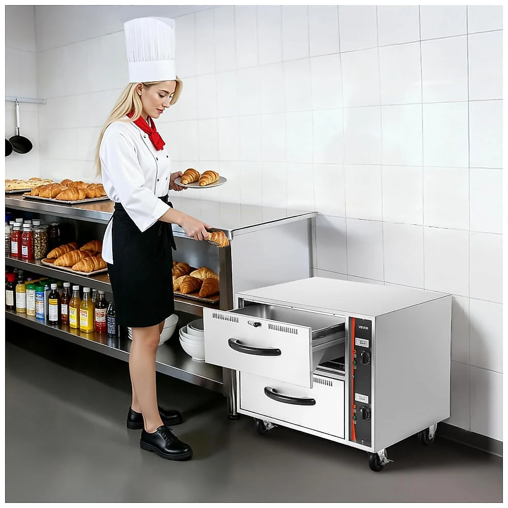 Gaveteiro Térmico Comercial VEVOR DW2 2 Gavetas Inox Temperatura 30–85°C Para Restaurante e Buffet