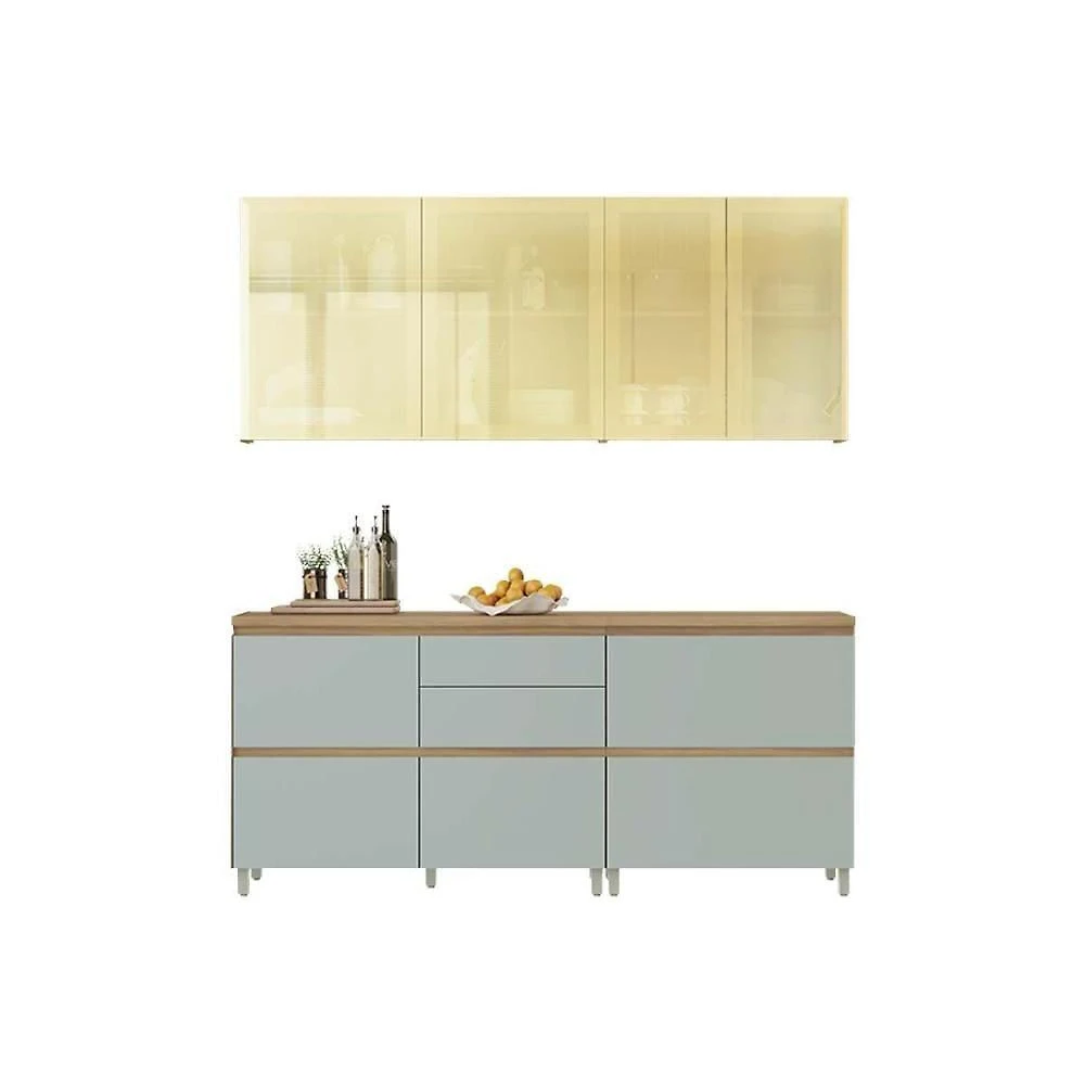 Cozinha Completa Rainha CZ433 6 Portas 5 Gavetas MDF Nature e Verde Nesher Móveis