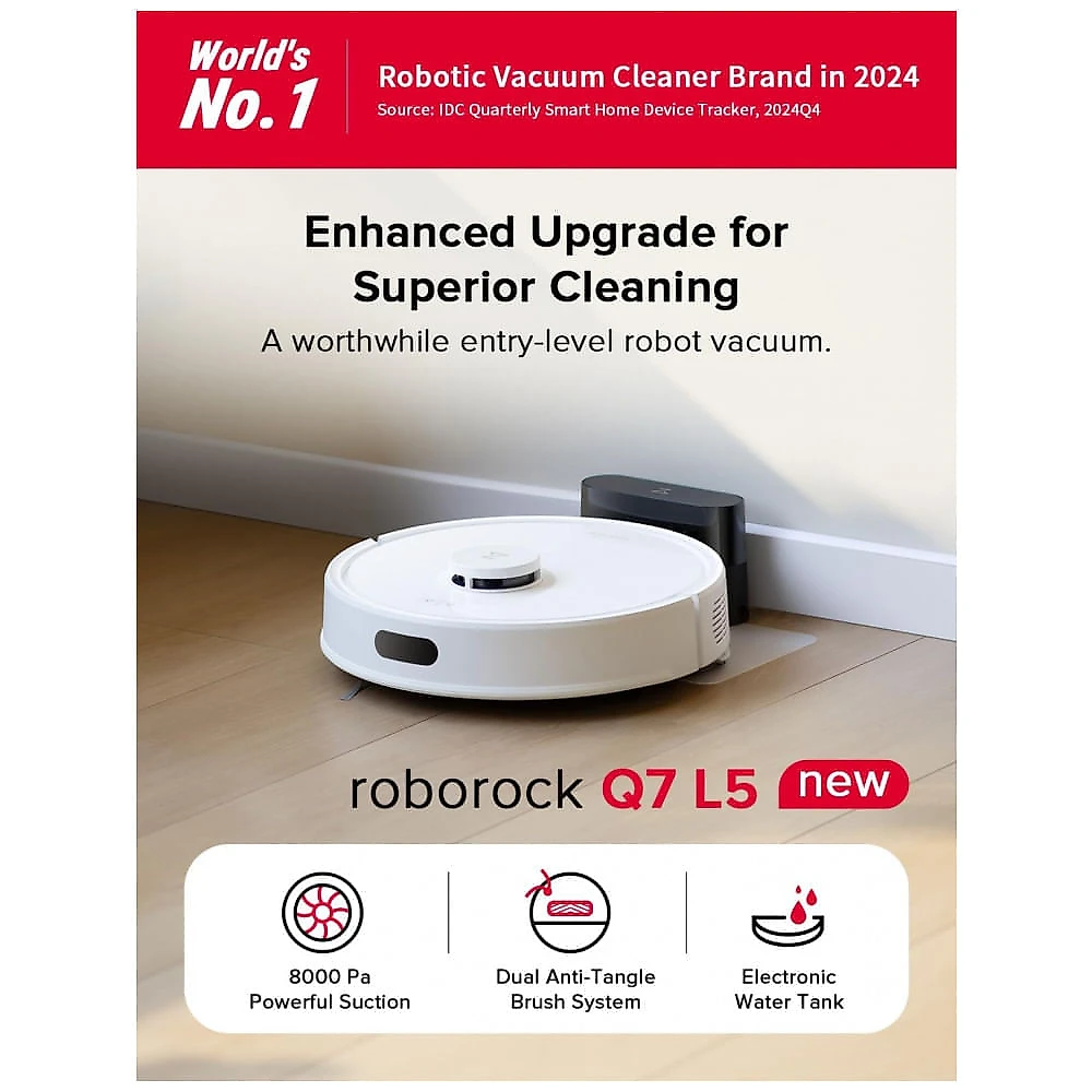 Robô Aspirador Roborock Q7 L5 com Mop 8000Pa LiDAR Branco Sistema Anti-Emaranhamento