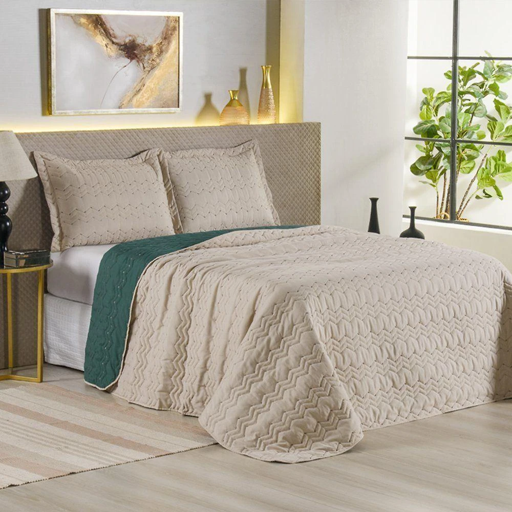 Cobre Leito Dalu Queen Hipercal 200 Fios 3 Peças Avela com Verde Tô Decorando