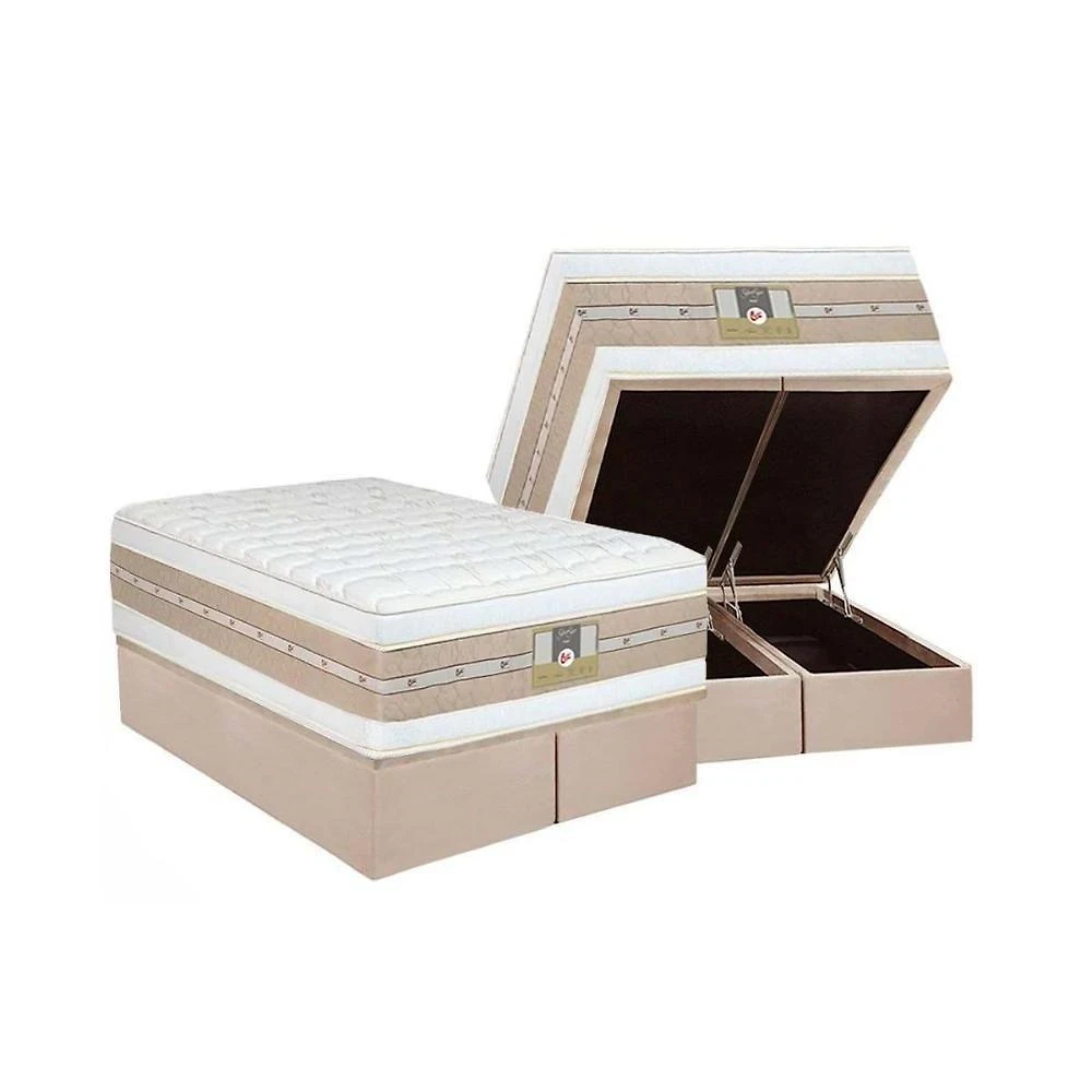 Cama Box Baú King: Colchão Molas Pocket Ensacadas Castor Silver Star Air Double + Base Crc Suede Clean (193x203)