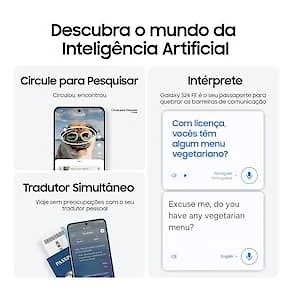 Miniatura Smartphone Samsung Galaxy S24 FE Cinza, Processador Exynos 2400e, 256GB, 8GB RAM, Câmera Tripla 50MP com Inteligência Artificial e Tela 6.7’’