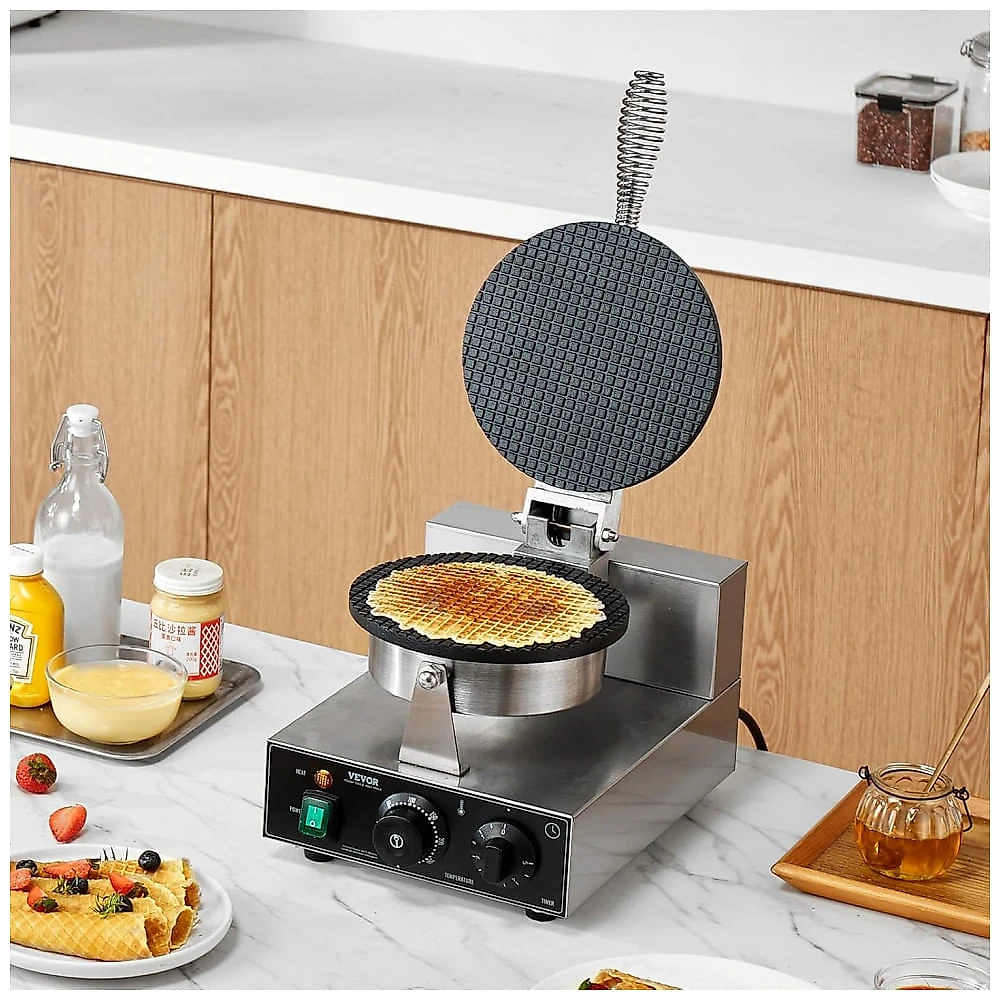 Máquina de Casquinha de Sorvete VEVOR 1230W Inox Antiaderente Controle de Temperatura 110V