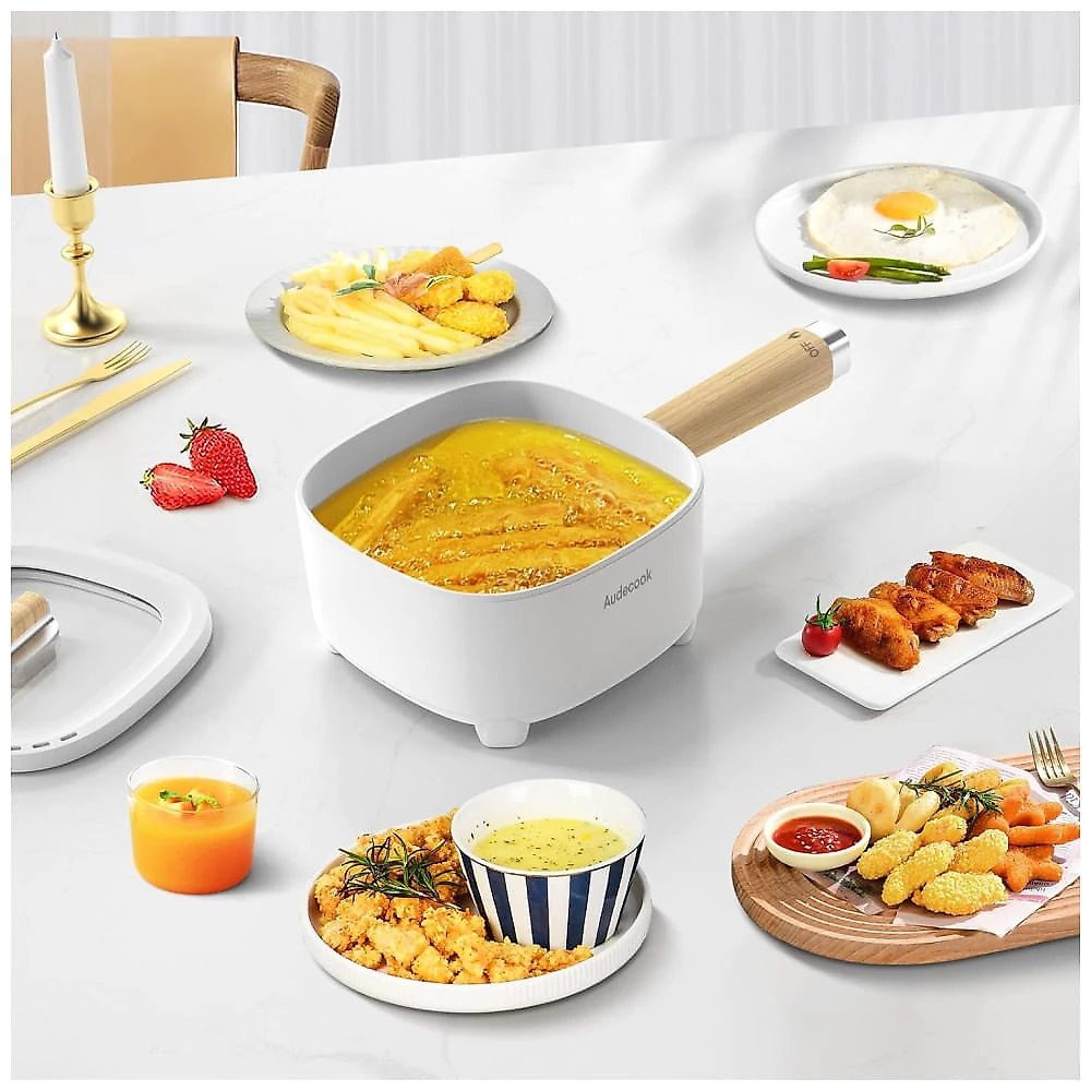 Panela Elétrica Audecook Hot Pot 2L, Frigideira Antiaderente de 8 Polegadas, Cooker Portátil para Ramen, Bife, Arroz Frito, Aveia e Sopa