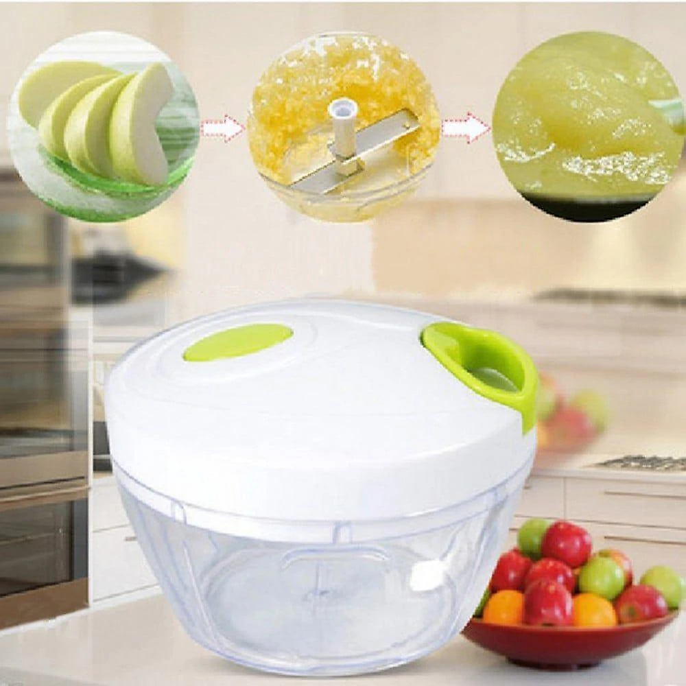 Triturador e Processador de Alimentos Manual Portátil com Lâminas em Aço Inoxidável Base