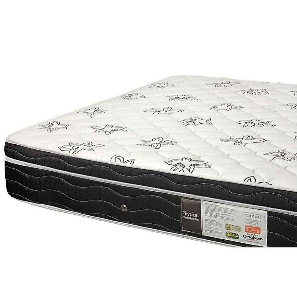 Cama Box Solteiro Molas Nanolastic Physical Euro Pillow Ensacadas Suede Preto Bege Ortobom