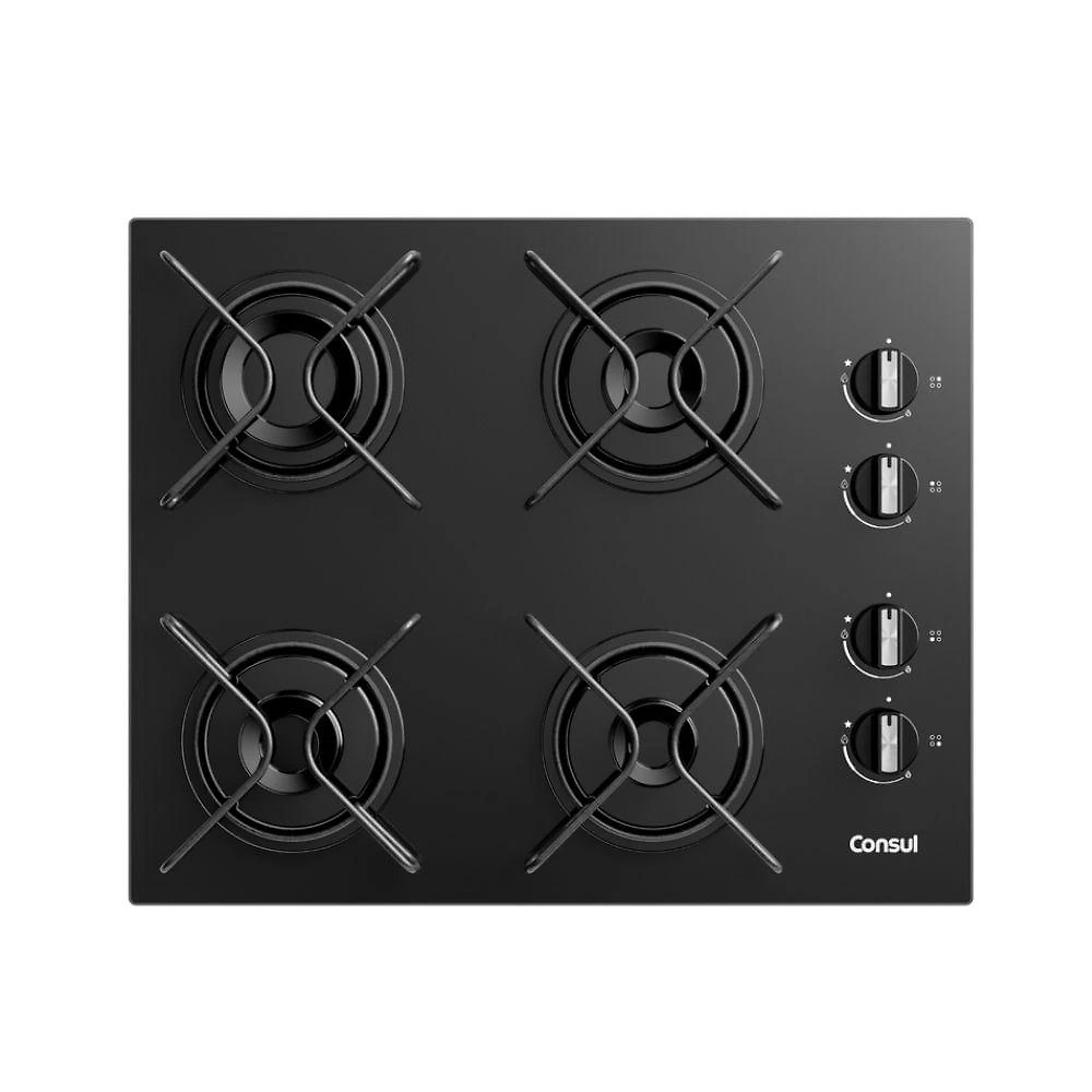 Cooktop 4 Bocas a Gás Consul com Grades Estáveis e Mesa de Vidro CD060BE