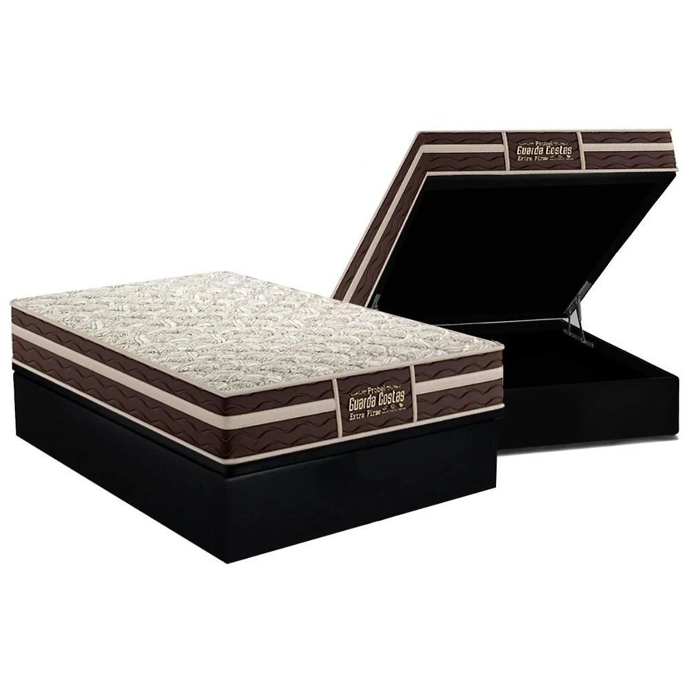 Cama Box Baú Casal: Colchão Anatômico Probel Guarda Costas Extra Firme + Base Crc Suede Black (138x188)