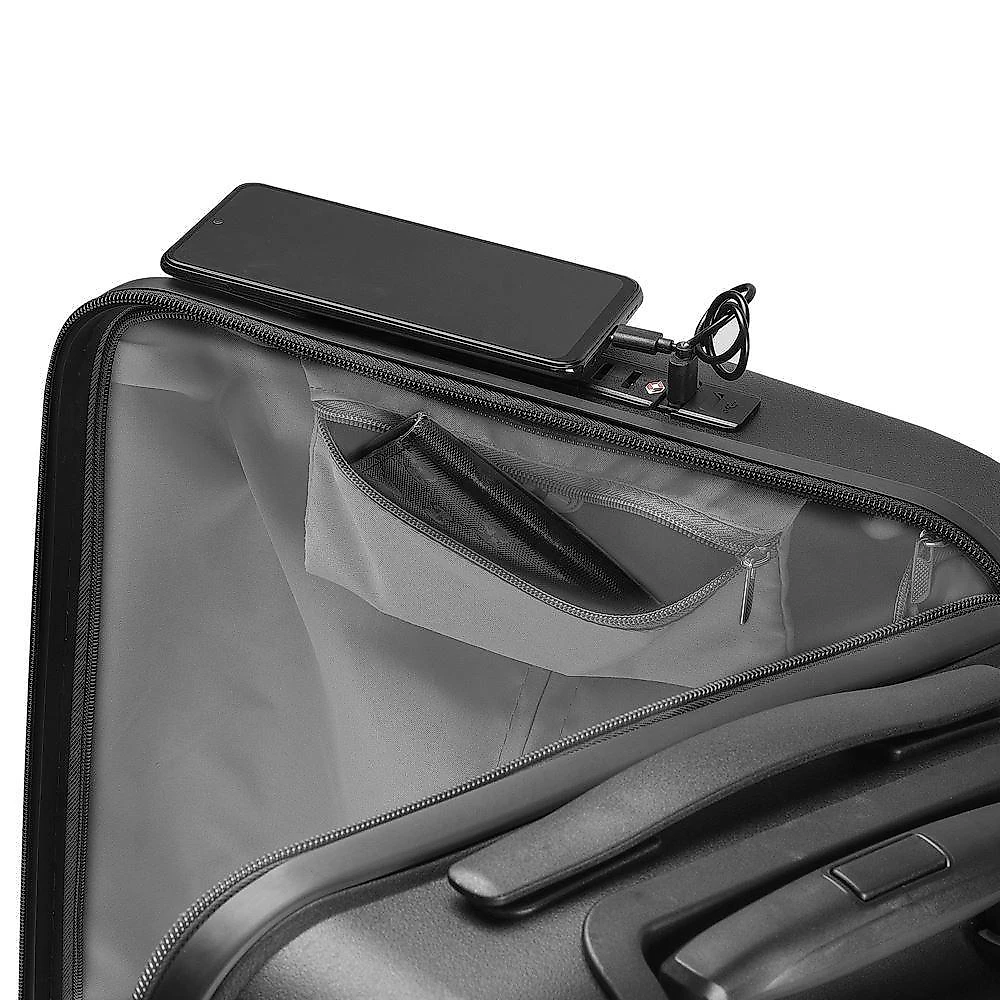 Mala de Bordo 39L Plástico PP Rodas 360 graus  Zíper TSA Preto 38CM