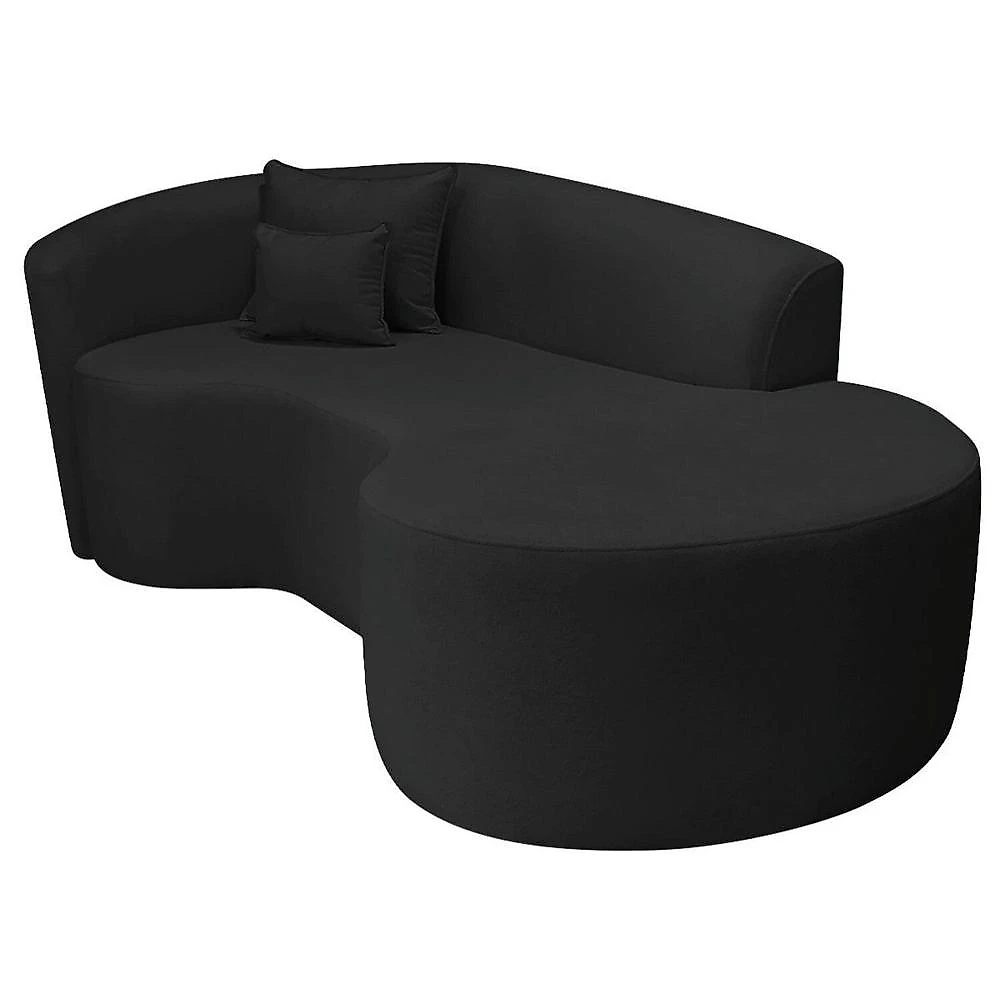 Recamier Curvo Orgânico 150cm 2 Lugares Lado Direito para Sala de Estar Bouclé Londres Preto
