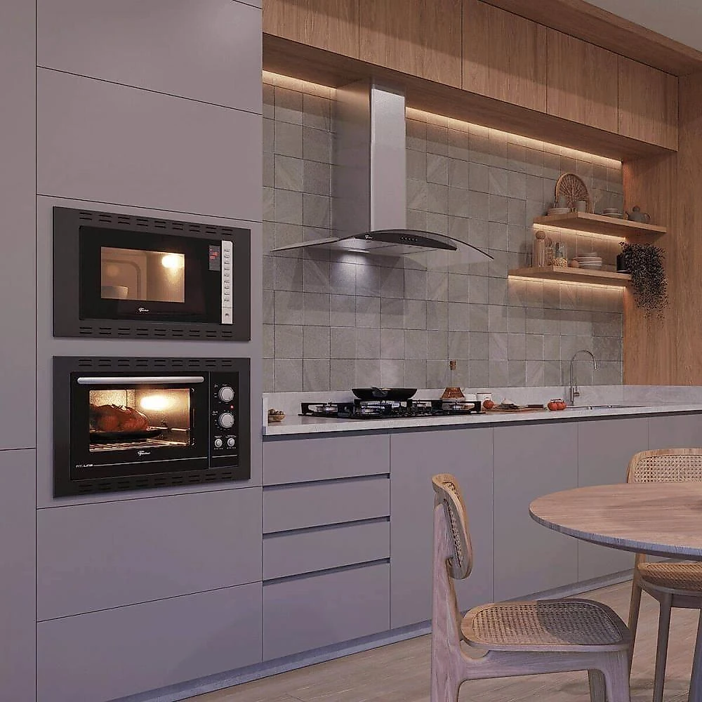 Kit Forno Elétrico 48l + Micro-ondas 25l Fischer Fit Line Embutir Preto 110V