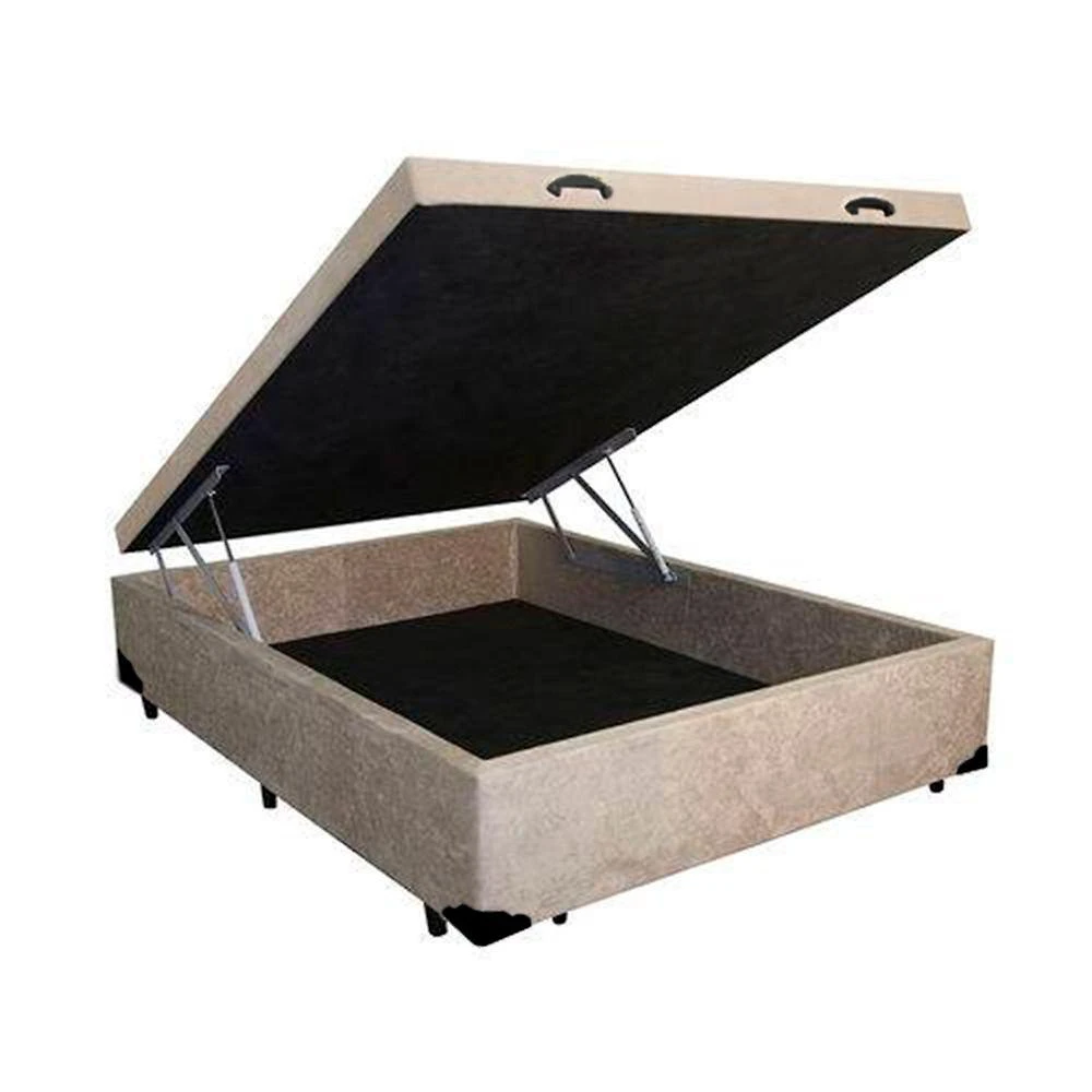 Cama Box com Baú Casal Extremo Reforçado Blindado Suede Bege Homequeen