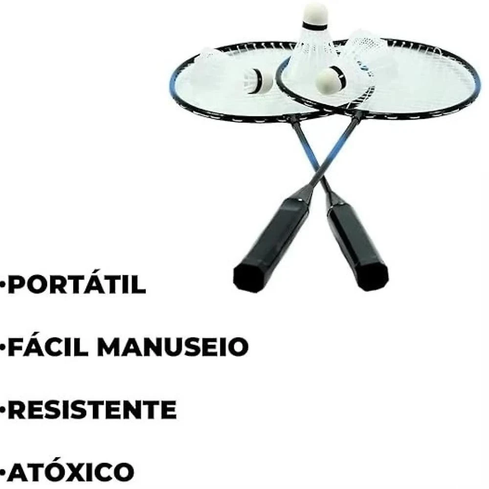 Kit Badminton 2 Raquetes Peteca Jogo De Frescobol Raqueteira Esporte Com Bolsa Transporte