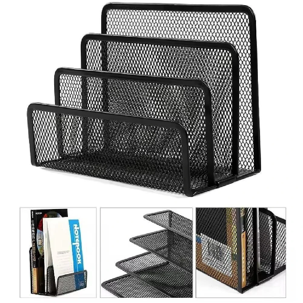 Organizador Porta Objetos Mesa Escritório Metal 3 Espaços