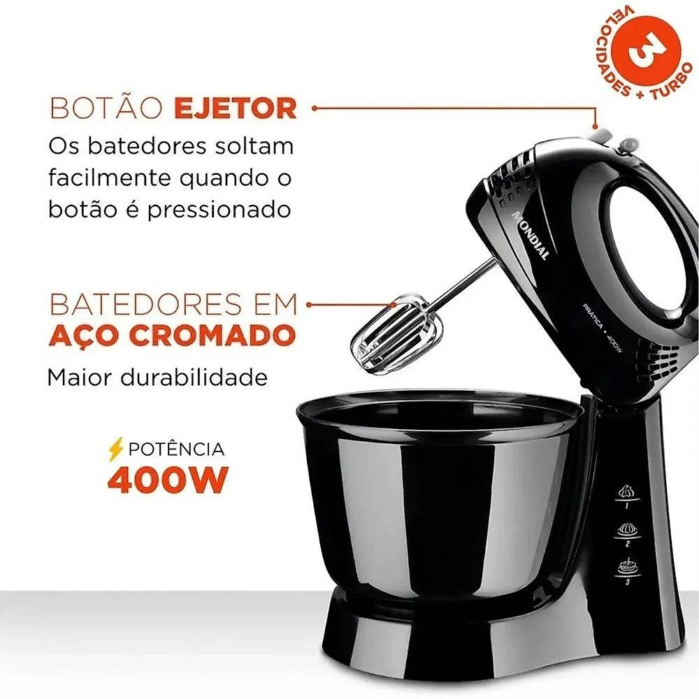 Kit Air Fryer 4L 1500W e Batedeira 3,6L 400W Preto 110V Mondial