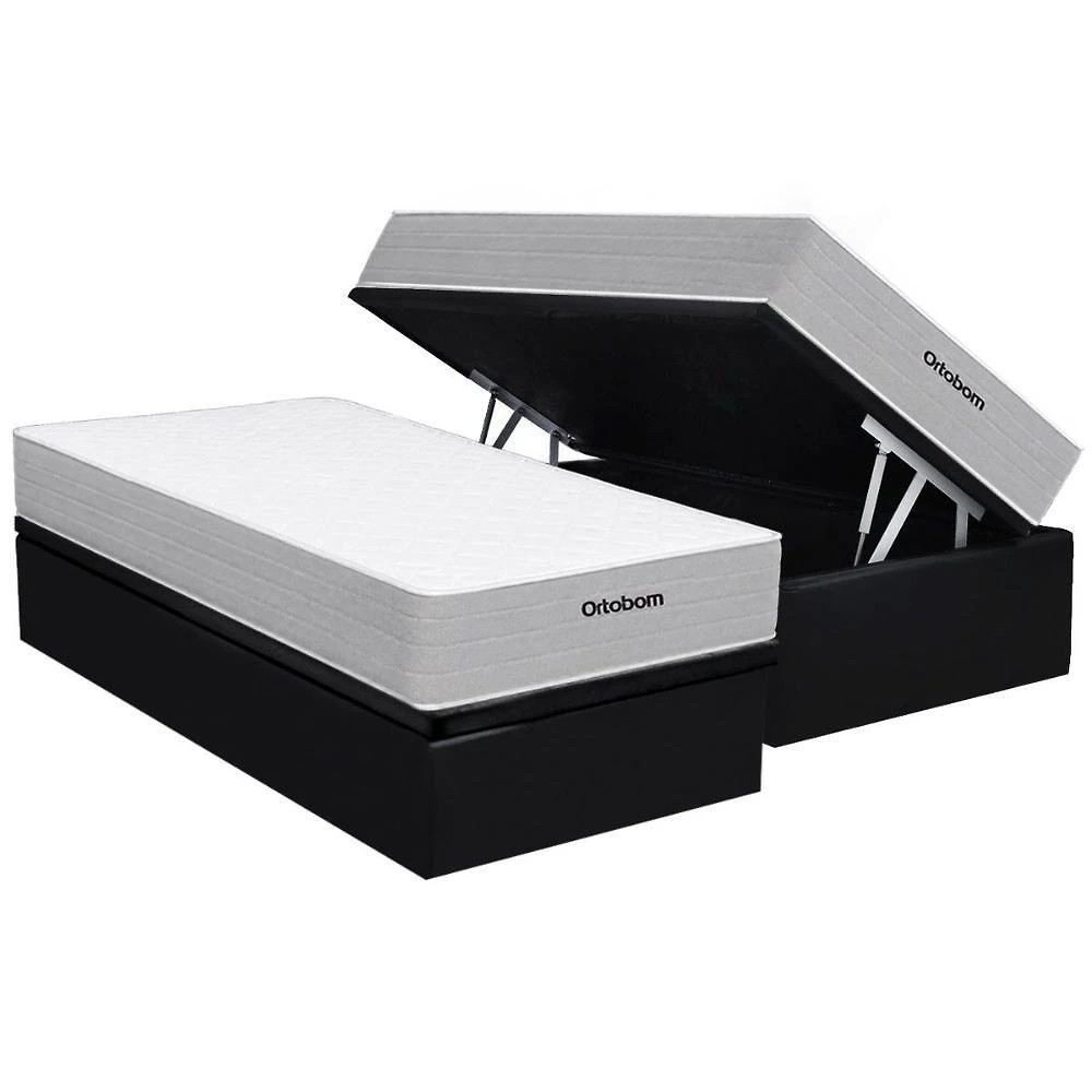 Cama Box Baú Solteiro Plenno Colchão Ensacadas Preto Ortobom