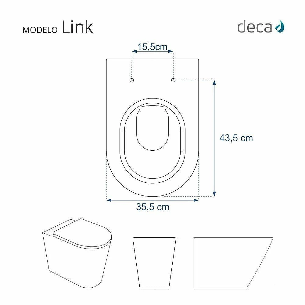 Assento Sanitário Link Lk Alongado Poliéster Fechamento Suave Antimicrobiano Branco Pontto Lavabo
