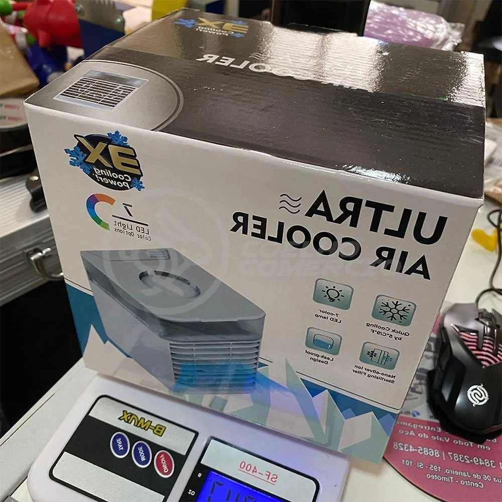 Mini Ar Condicionado Portátil com 3 Velocidades para Resfriar, Umidificar e Purificar Ambientes