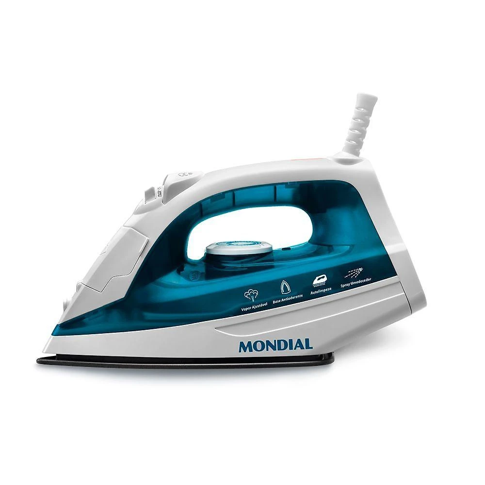 Ferro de Passar a Vapor Mondial F-32 1200W Base Antiaderente Azul e Branco 110V