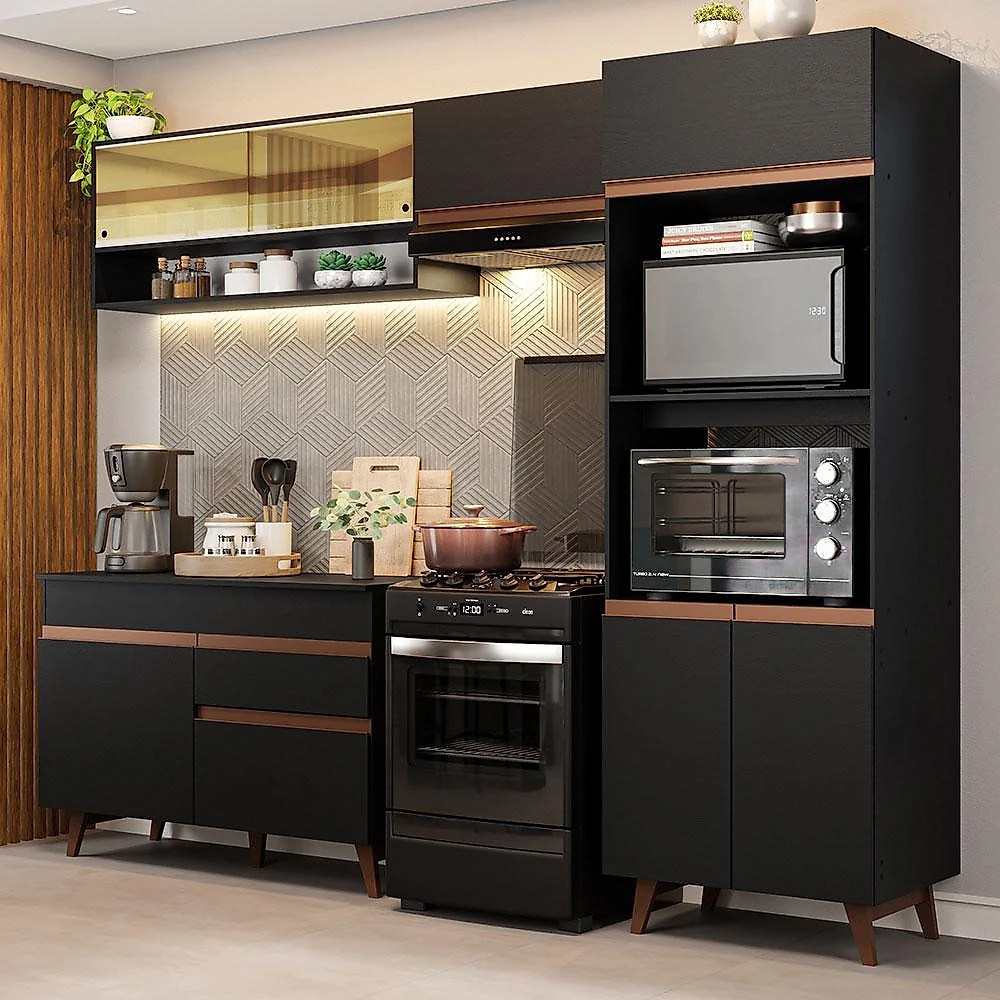 Armário de cozinha completa 260cm preto reims madesa 12