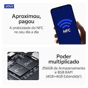 Smartphone JOVI Y21 4G Tela 6.68" 256GB Câmera 50MP Bateria 6500mAh Preto
