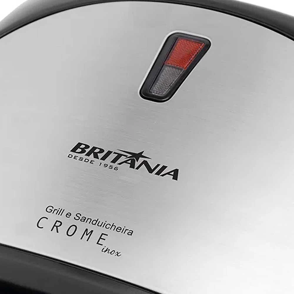 Sanduicheira Grill Britânia Antiaderente Preto/Inox 127V 110V