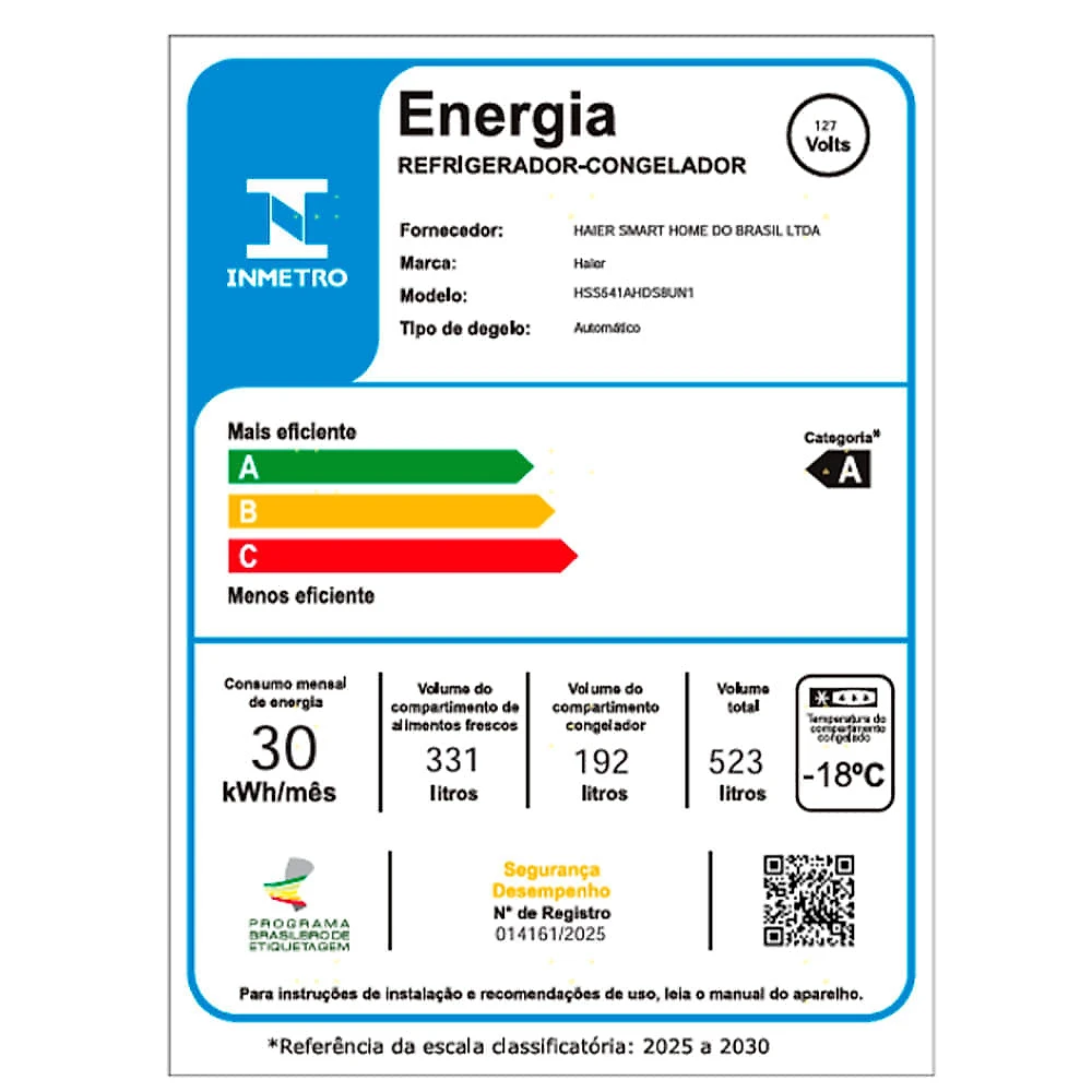 Refrigerador Side by Side Haier de 02 Portas Frost Free com 523 Litros, Duplo Inverter, Inox – HSS541 110