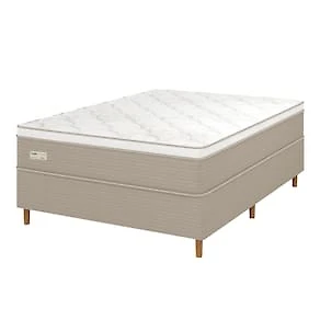 Miniatura Cama Box Casal Umaflex Milão com Revestimento em Malha + Colchão com Euro Pillow e Molas Ensacadas 30x138x188cm – Bege e Branca