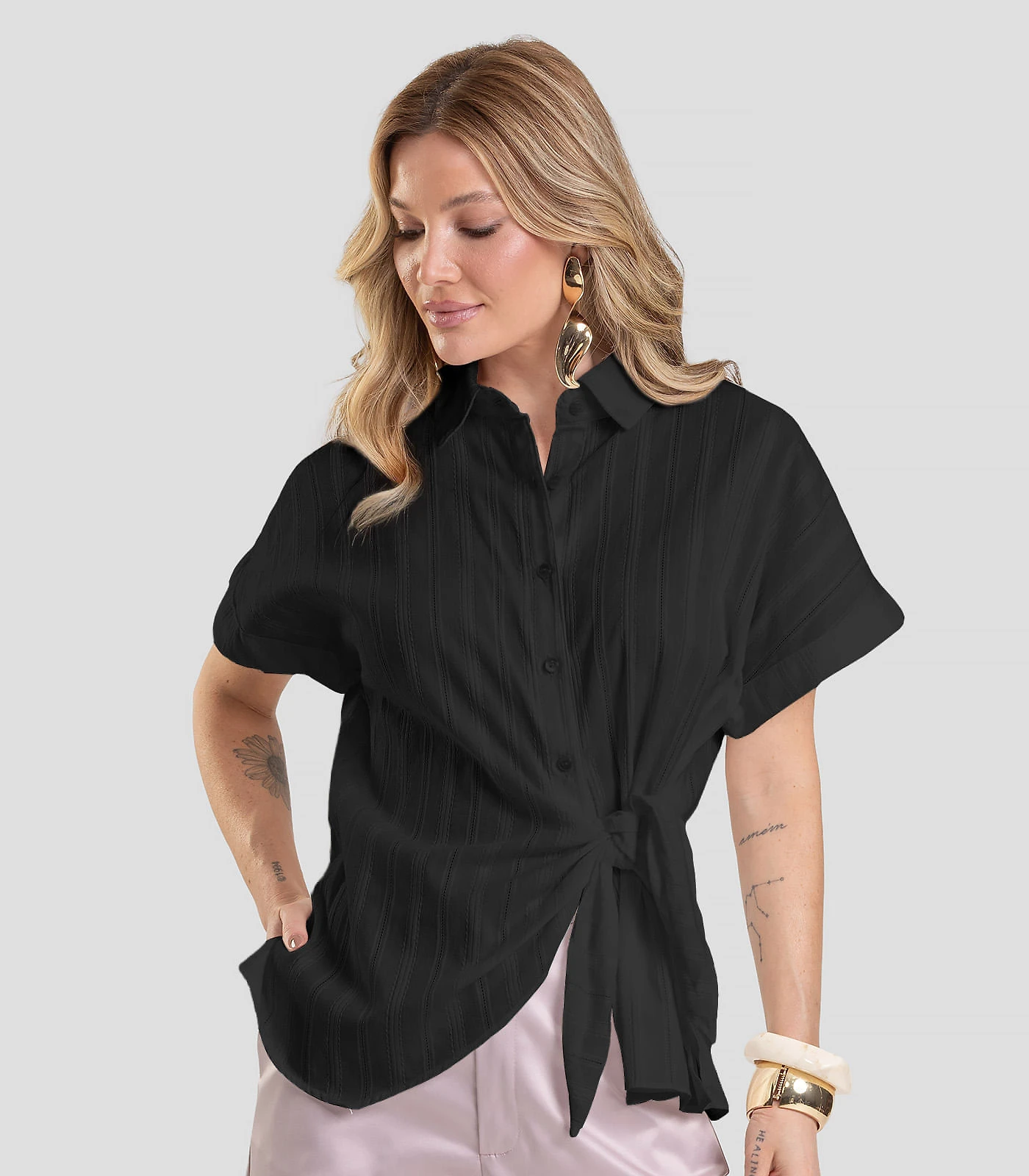 Camisa Feminina em Tricoline Dianna Preto
