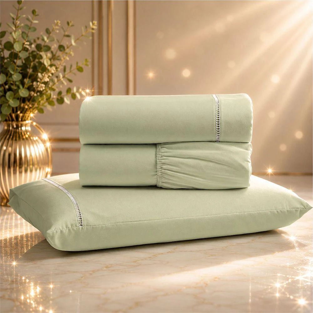 Jogo de Cama Quality Solteiro Micropercal 600 Fios 100% Poliéster Verde Claro Casa Show Enxovais