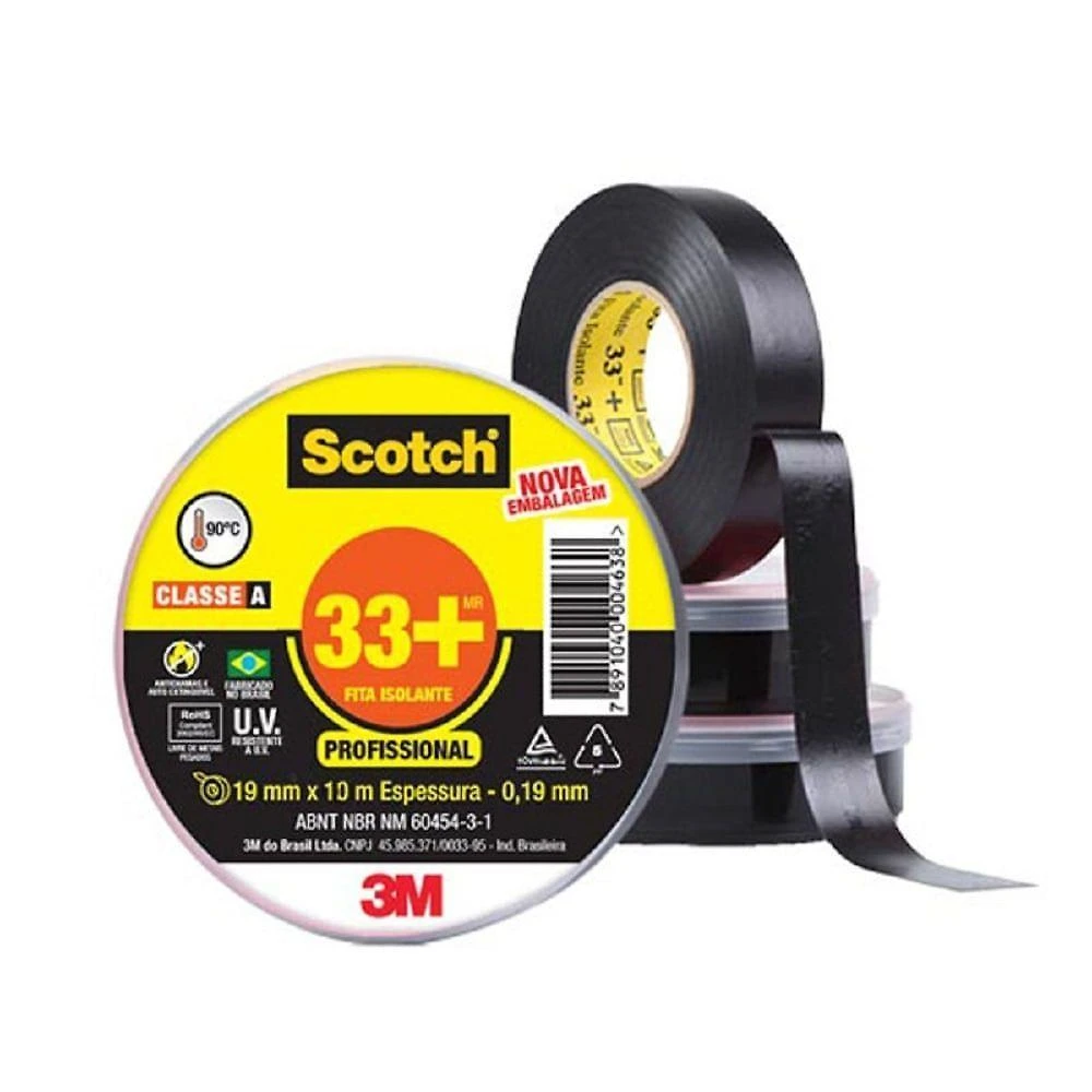 Fita Isolante 33+ Hb004482483 Alta Durabilidade Adesão Diferenciada Preto 3M