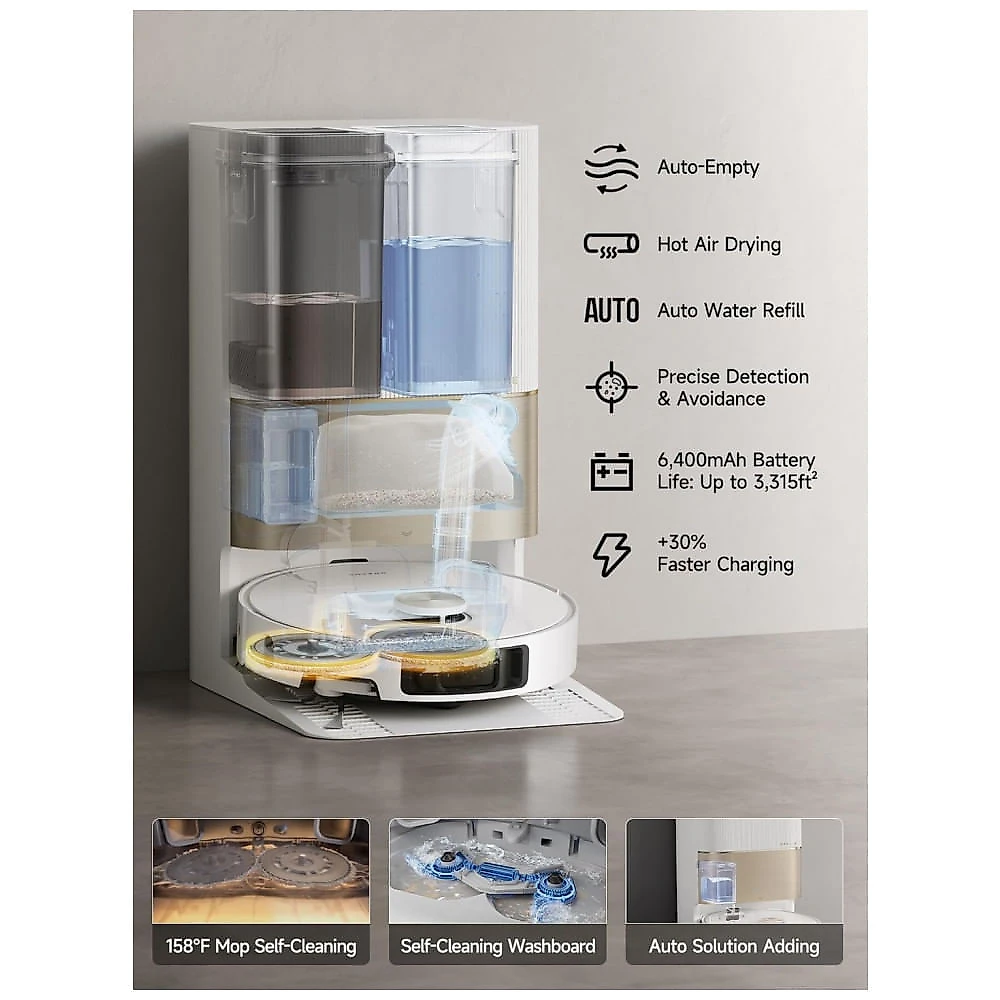 Miniatura Robô Aspirador DREAME X40 Ultra 12.000Pa Esfregão Removível Auto-Limpeza 70°C Base Completa Branco