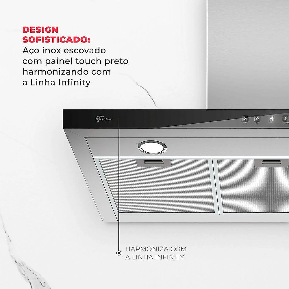 Coifa de Parede Fischer Infinity 90CM Inox Controle por Gesto 110V