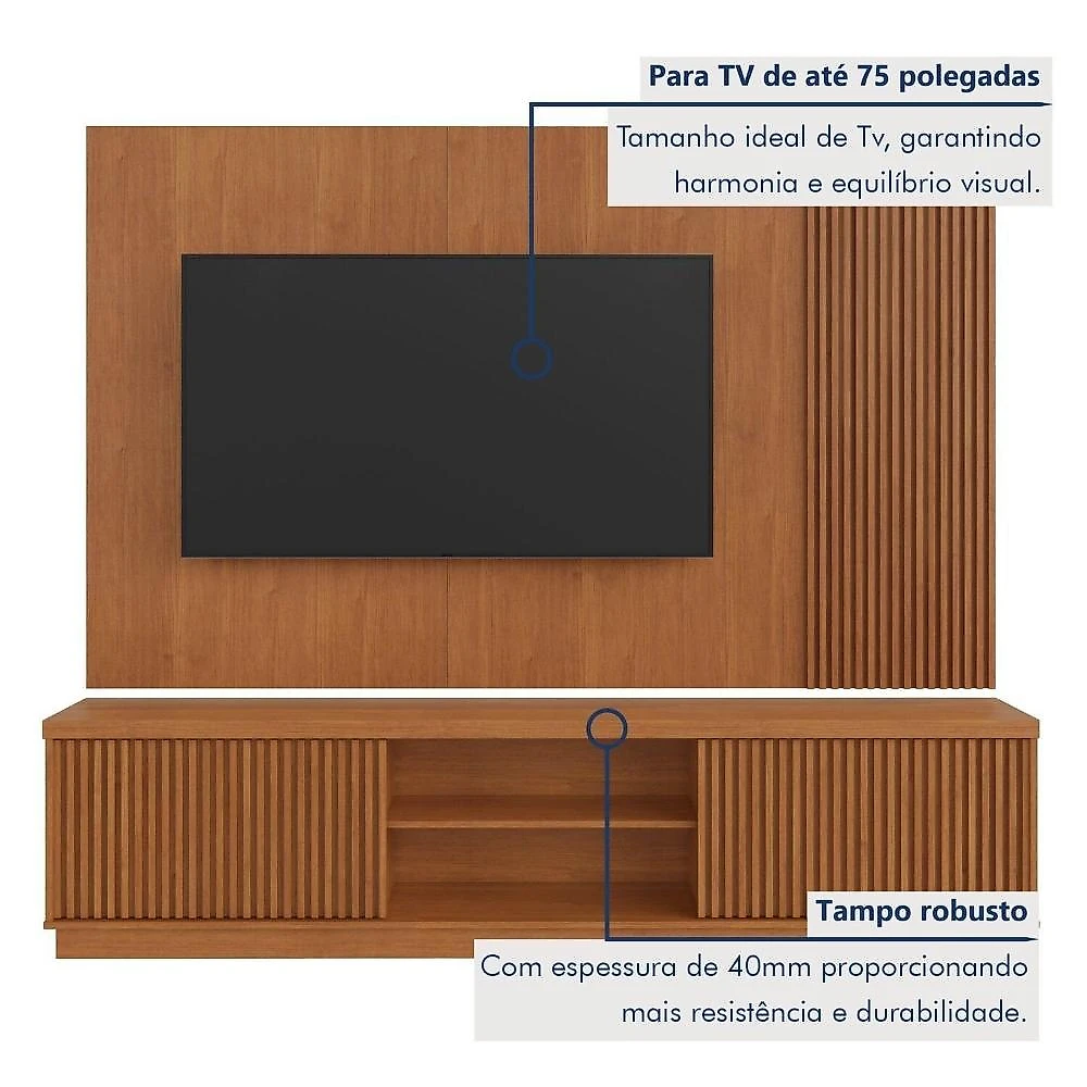 Estante Ripado Home para Tv de Ate 75 Polegadas 2 Portas 100% Mdf 220cm Valencia New Estante Home para Tv de Ate 75 Polegadas 2 Portas 100% Mdf 220cm Valencia New Naturalle