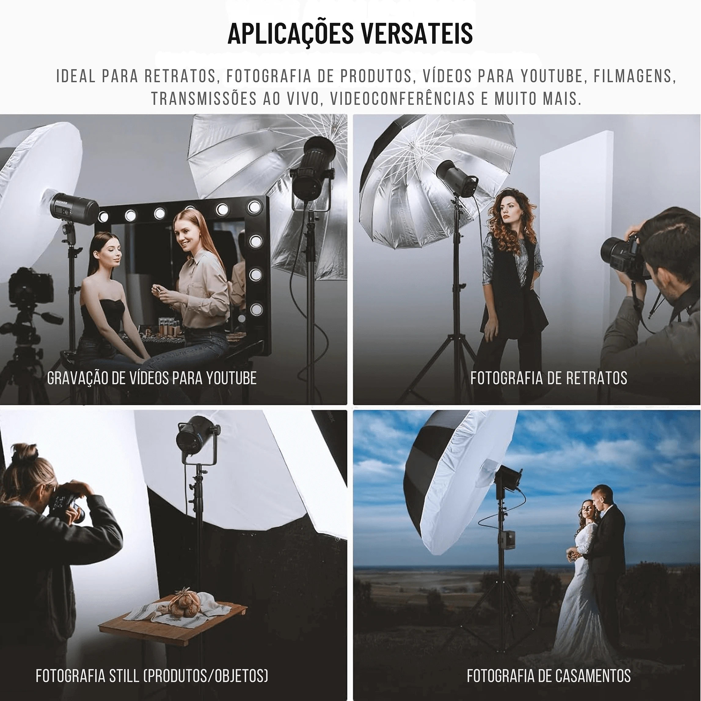 Sombrinha Parabólica Deep Preto Refletiva Prata 16 Varetas com Difusor Branco (85cm)
