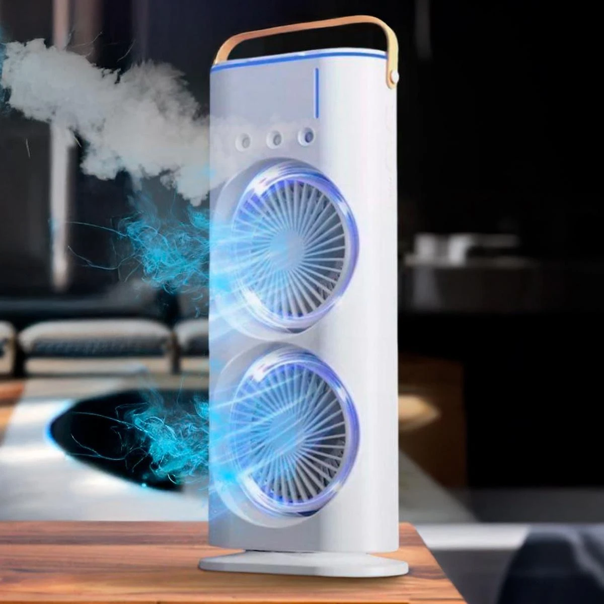 Ventilador Torre Usb Potente Duplo Led Umidificador