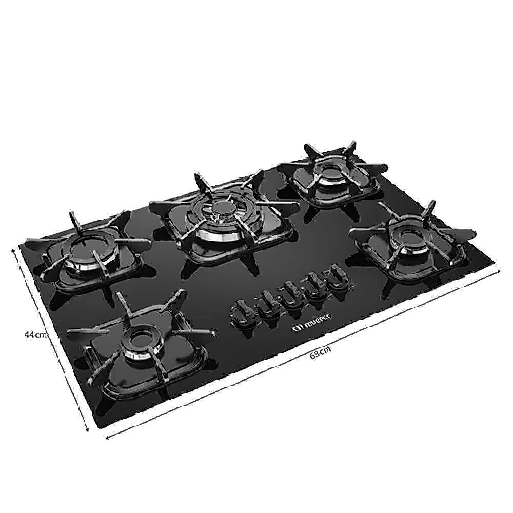 Cooktop mueller 5 bocas vidro preto tripla chama bivolt 601270003