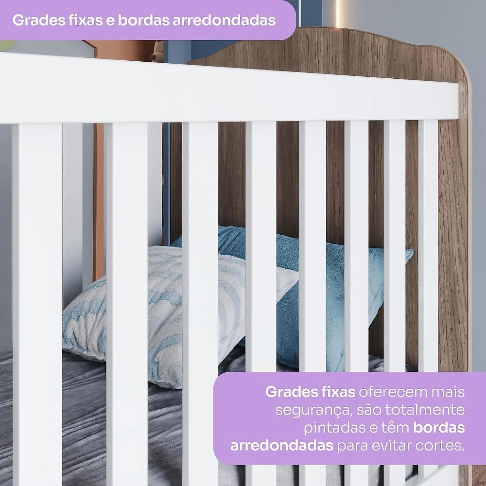 Quarto de Bebê Compacto com Berço e Guarda Roupa Lápis de Cor Espresso Móveis Rústico/Branco